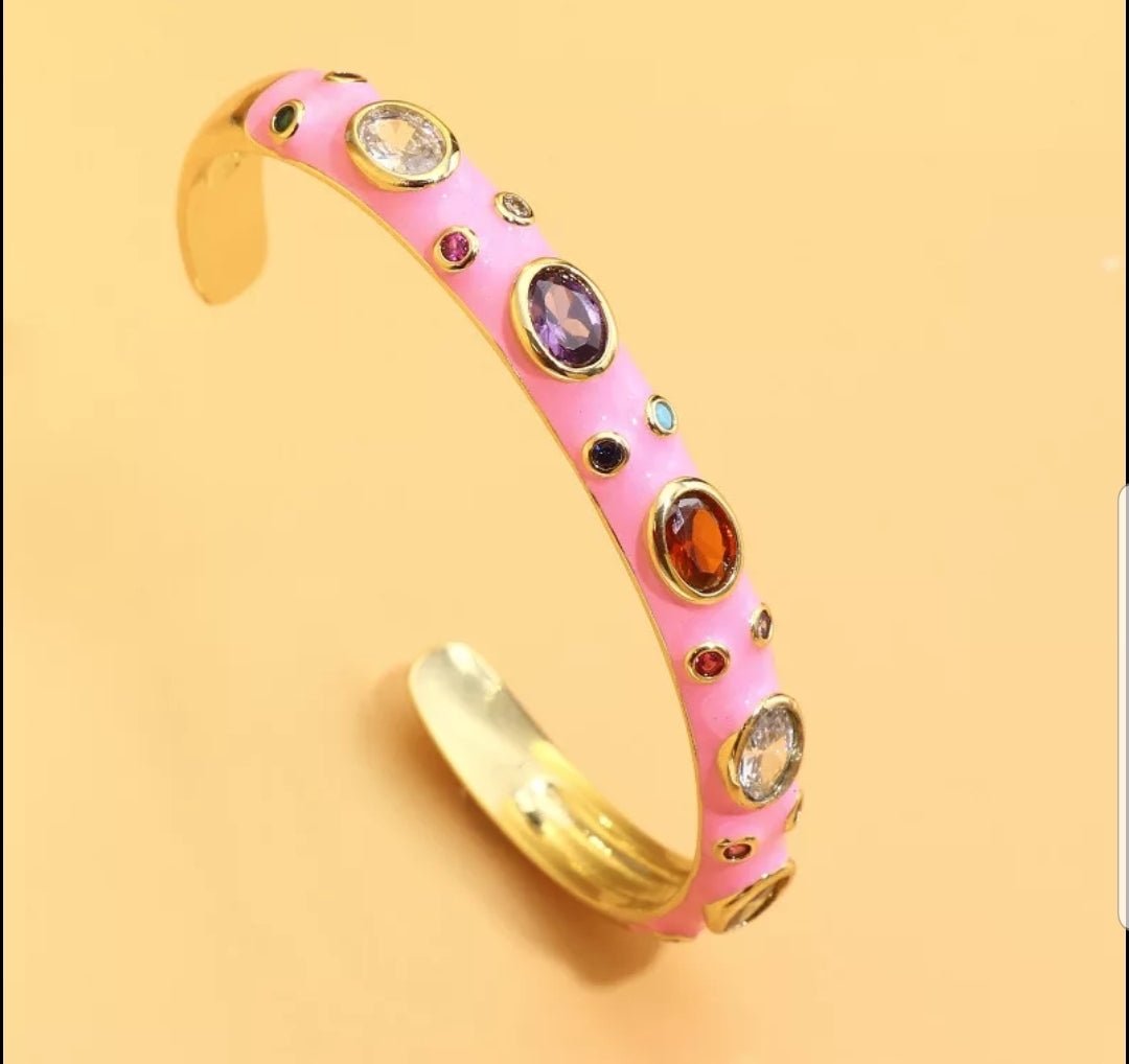 Zirconite Cubic Zirconia open Enamel Bangle Bracelet. 834B100