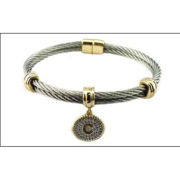 Stainless Steel Cable monogram initial Charm Bracelet/Bangle.500B4168