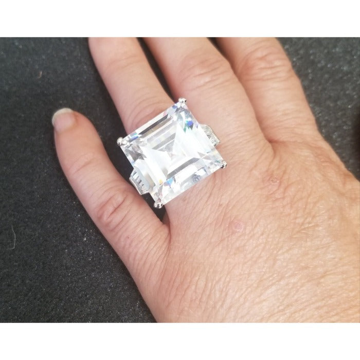 Three Stones Asscher Cut Cubic Zirconia Engagement Ring. 635R72192