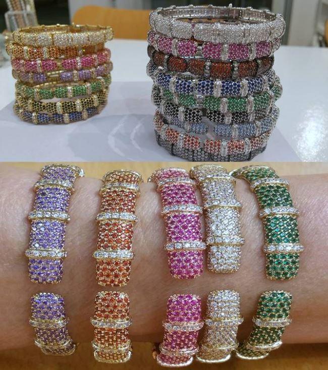 Face-off Zirconite Crystal pave Hinged Bangle Bracelet. 698B10C