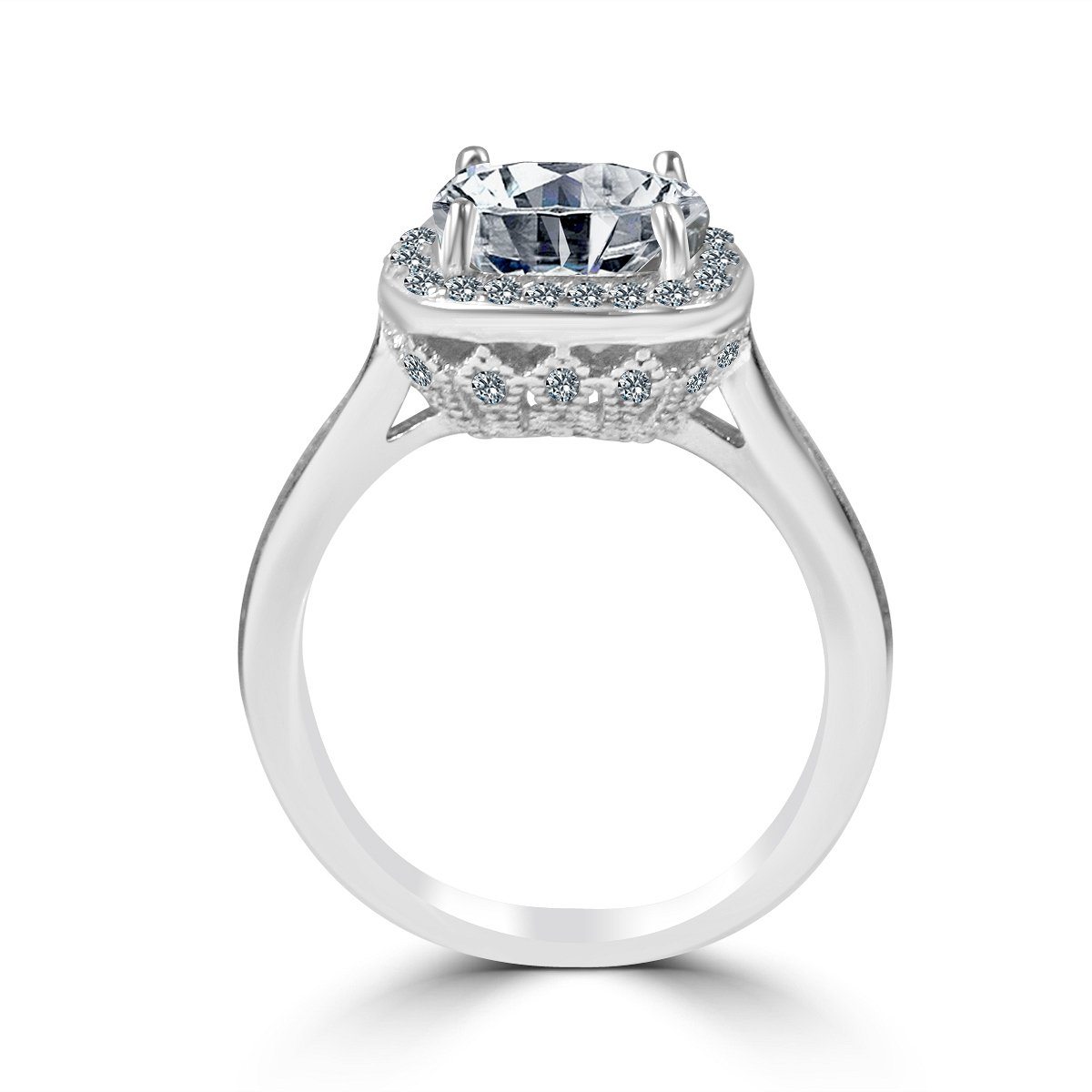 3CT Cushion Diamond Veneer Cubic Zirconia Halo Ring. 635R0252