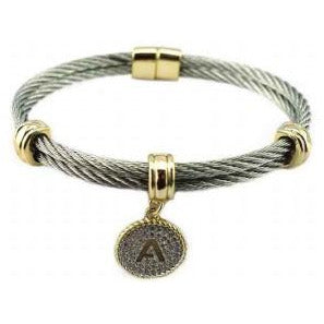 Stainless Steel Cable monogram initial Charm Bracelet/Bangle.500B4168