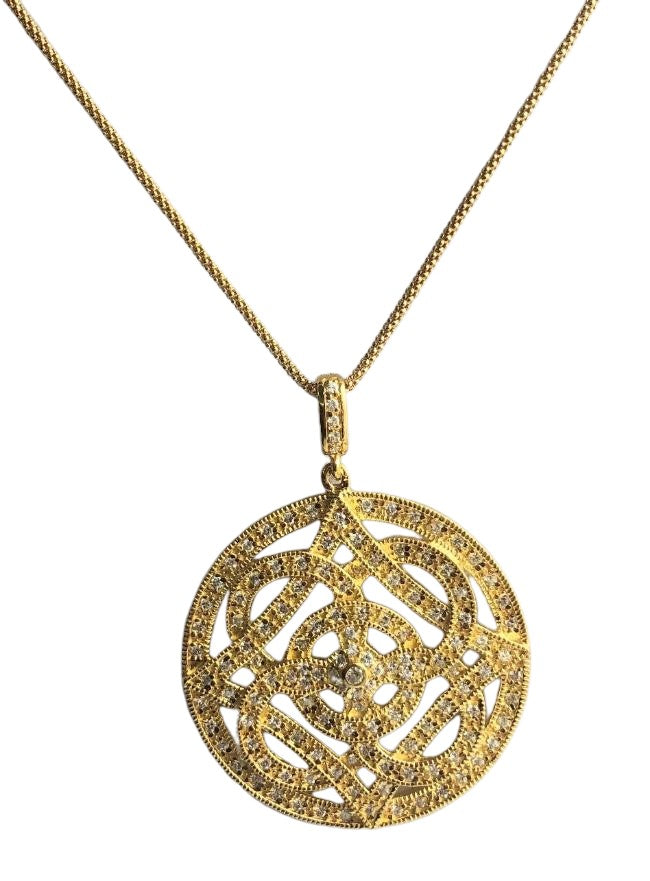 Round Geometric Zirconite Cubic Zirconia Medallion Pendant. STP145