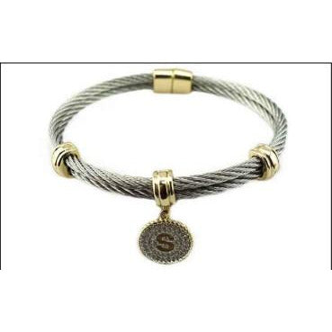 Stainless Steel Cable monogram initial Charm Bracelet/Bangle.500B4168