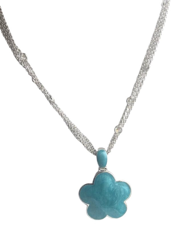 Five Leaf Enamel Clover on 3-strand Zirconite Stations Chain  Pendant Necklace. 501N39746