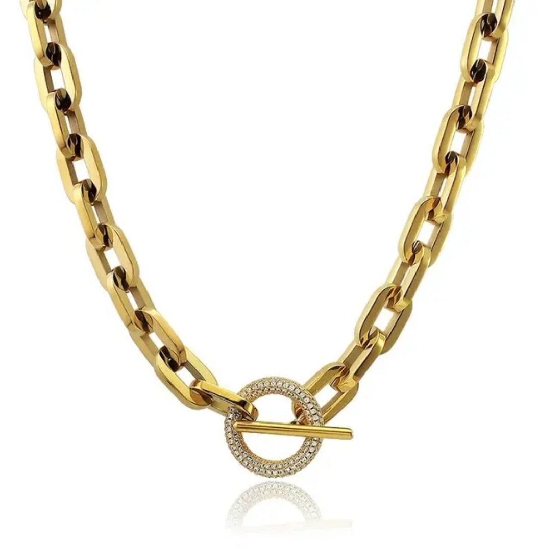 Unisex Paper Clip Link Chain Necklace Zirconite. 856N101