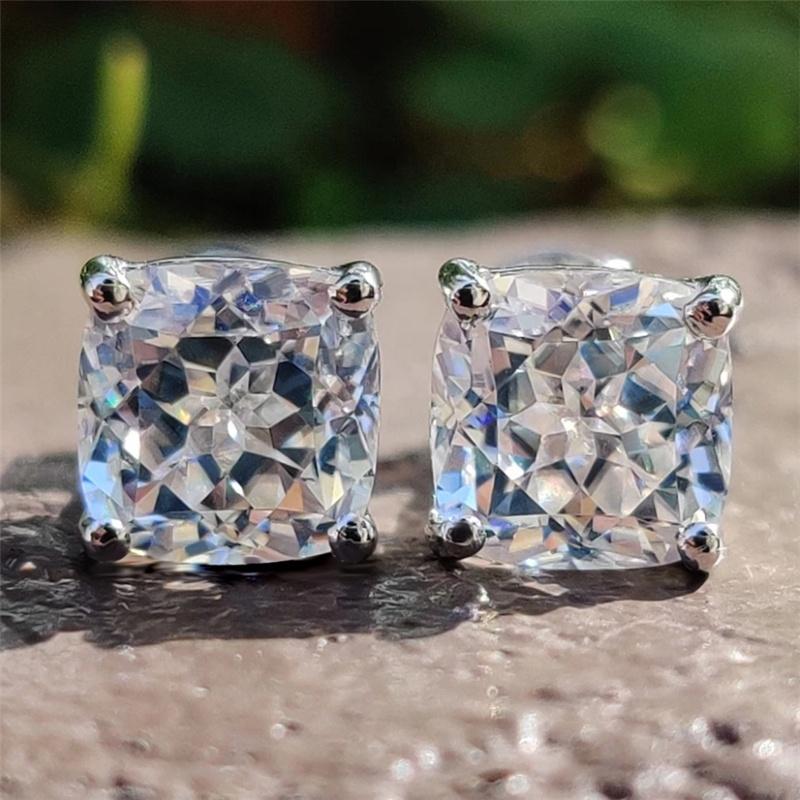 Cushion square Cubic Zirconia Stud Earrings. Diamond Veneer 635E208