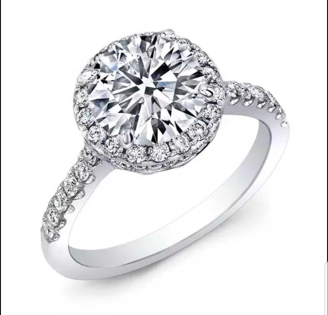 Round Cubic Zirconia halo Engagement Ring. 800R70/2