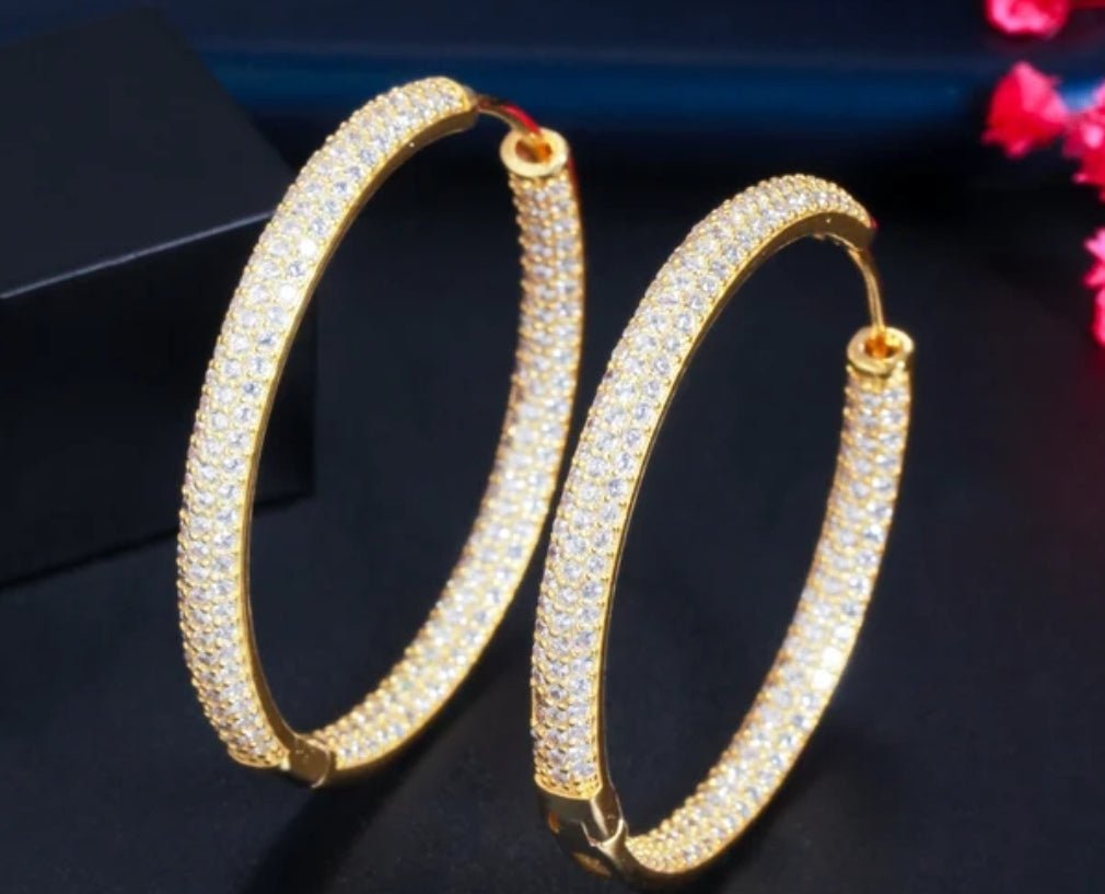 Zirconite Cubic Zirconia double view Hoop Earrings. 826E05