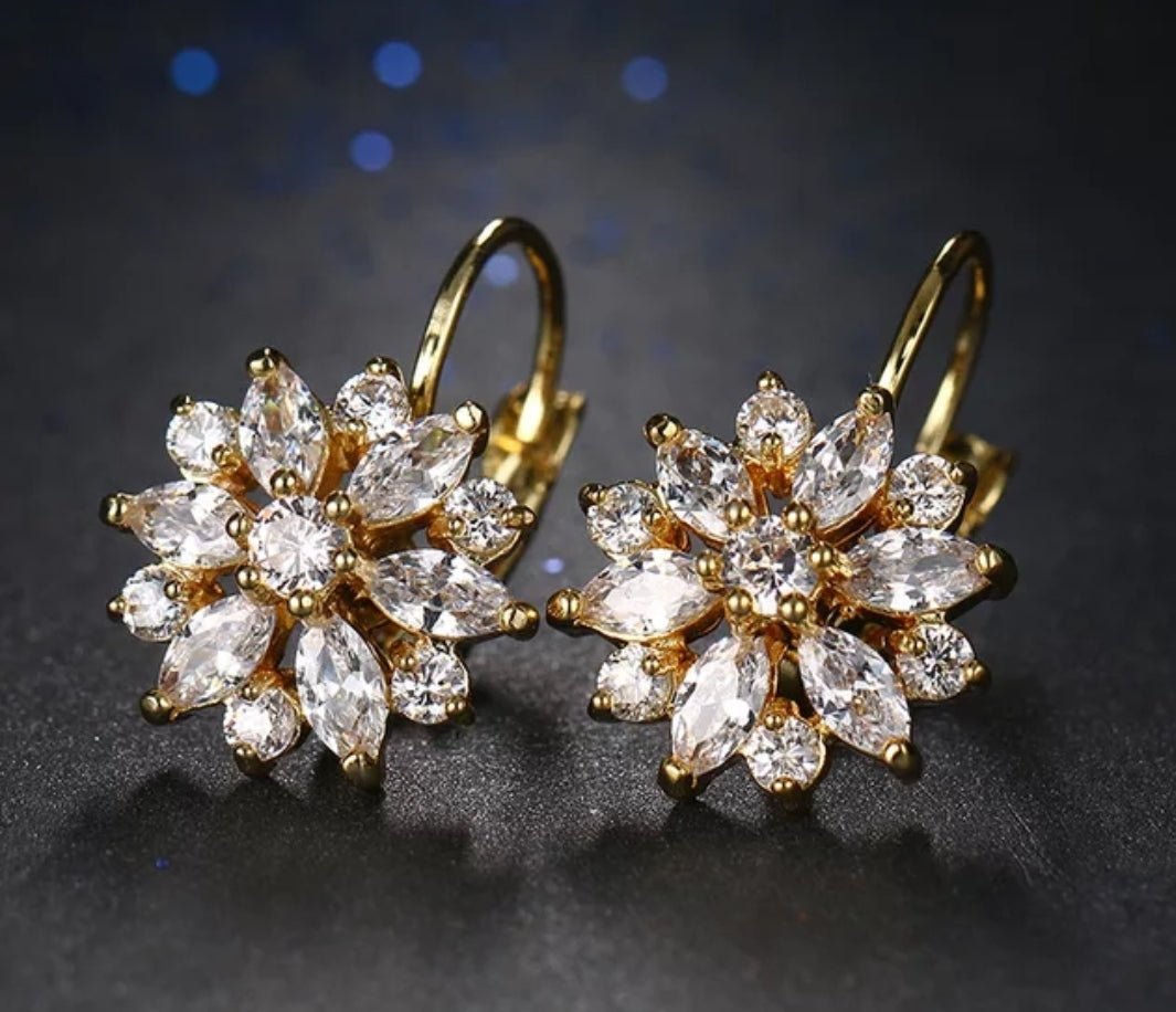 Flower Lever back Cubic Zirconia Earrings. 635E11487