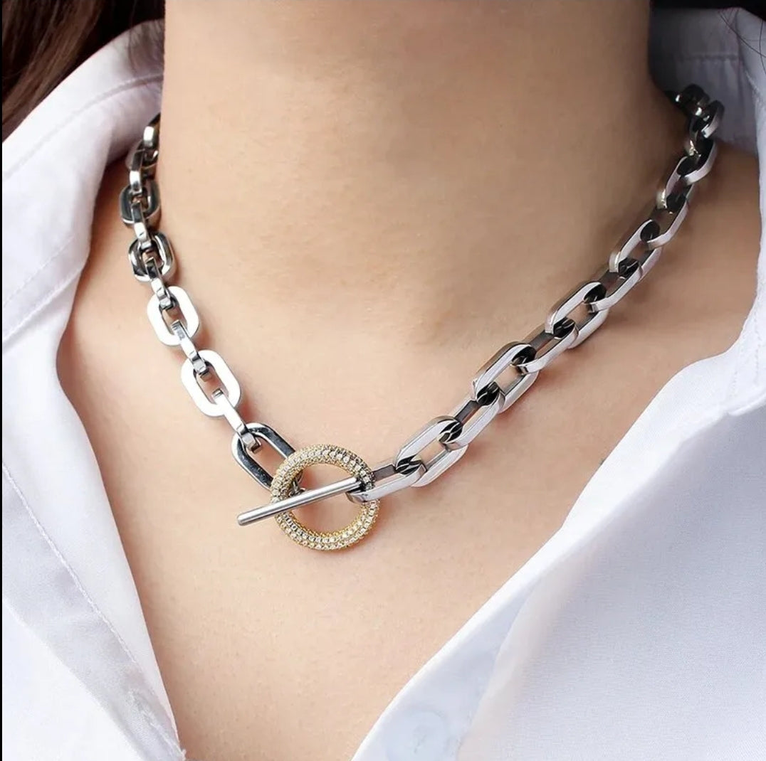 Unisex Paper Clip Link Chain Necklace Zirconite. 856N101