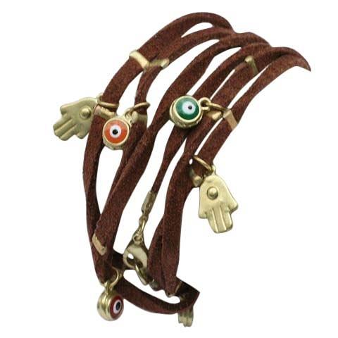 Zirconite Evil eyes Stations suede Leather wrap bracelet. 652B0550