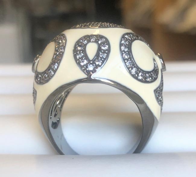 Zirconite Cubic Zirconia Jeweled Enamel Art Deco Style Ring. B501ROW208