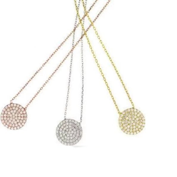 Round disc Zirconite Cubic Zirconia pave' Pendant. STP710