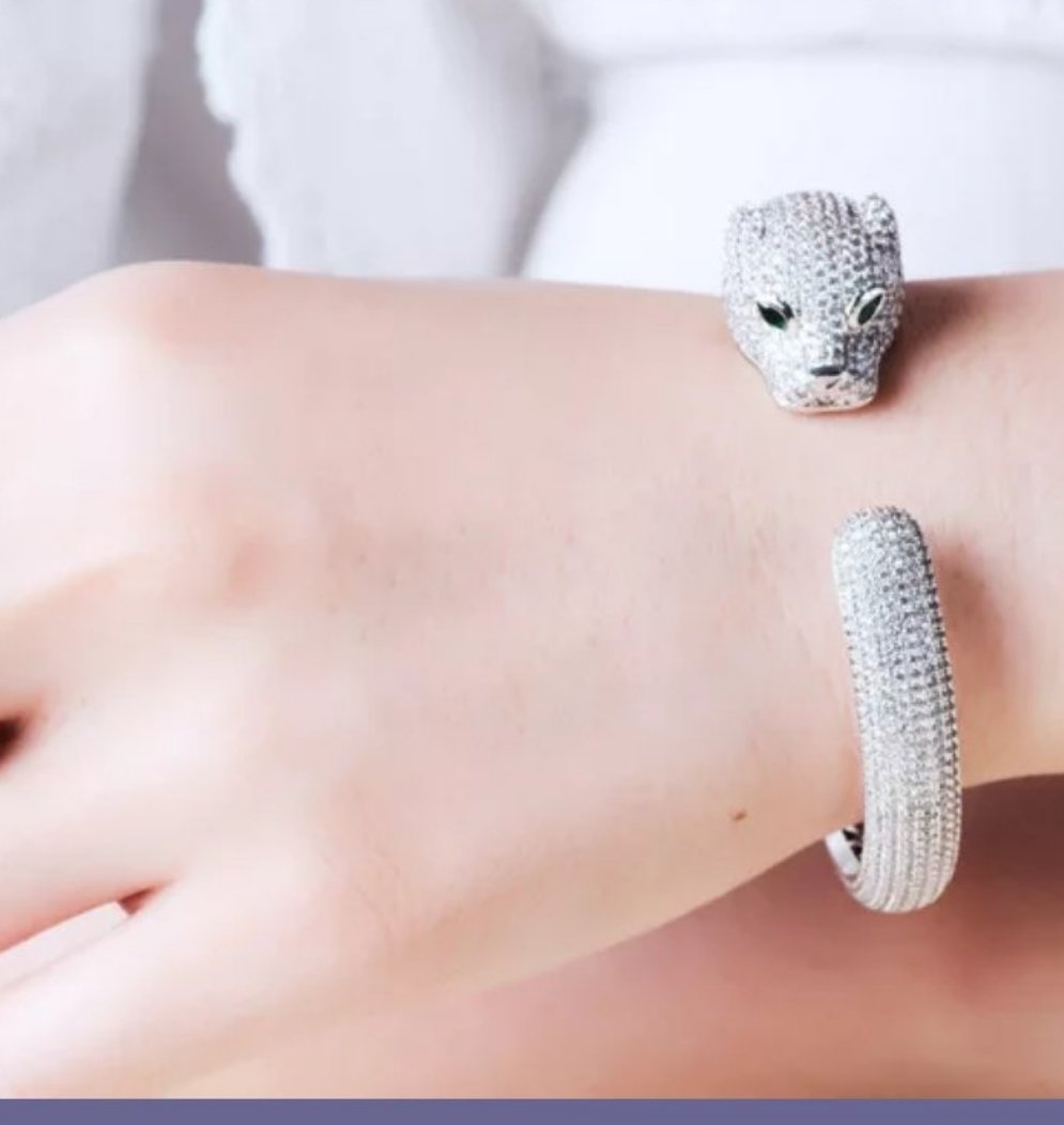Panther Zirconite Cubic Zirconia hinged Bangle Bracelet. 815B200