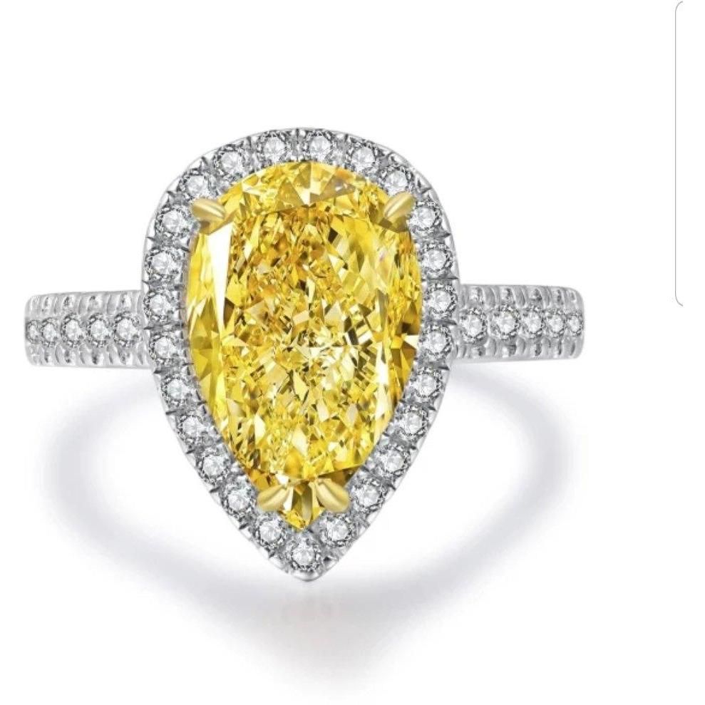 4CT Pear Diamond Veneer Cubic Zirconia halo 14K Gold Ring. 635R71421K