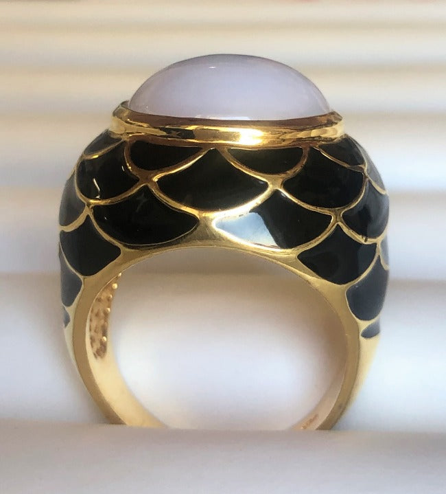Enamel Dome Cabochon Gold Ring. Zirconite 501R9W185