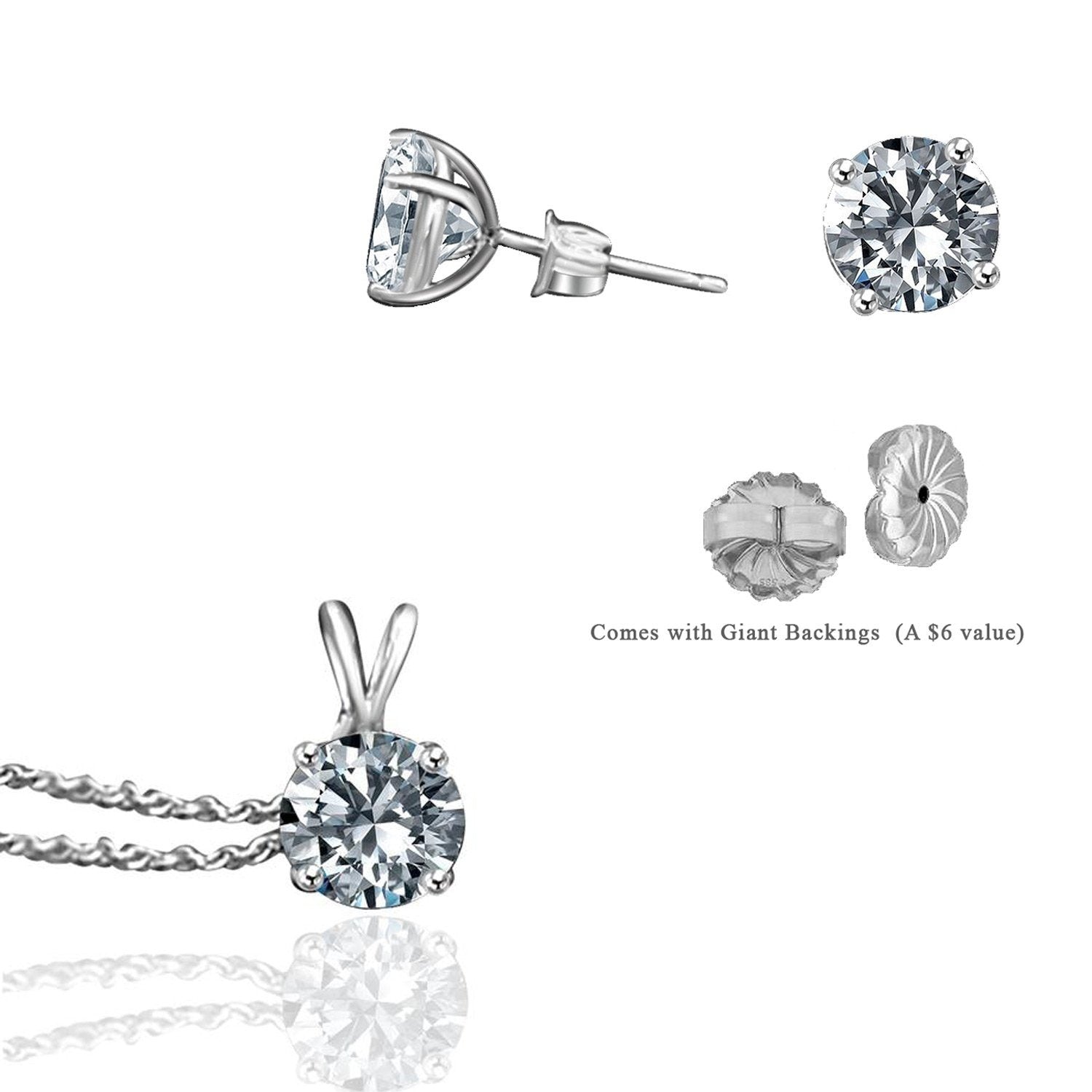 4CT TW Round Diamond Veneer Cubic zirconia Stud Earrings&Pendant Set. 635E400635P1.25CT