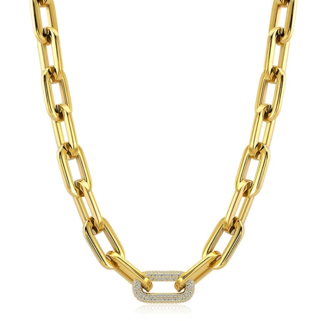 Unisex Paper Clip Link Chain Necklace. Zirconite 856N100