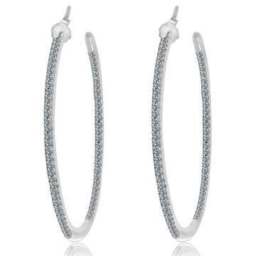Double View Hoop Zirconite Cubic Zirconia Earrings Sterling Silver . STE-457