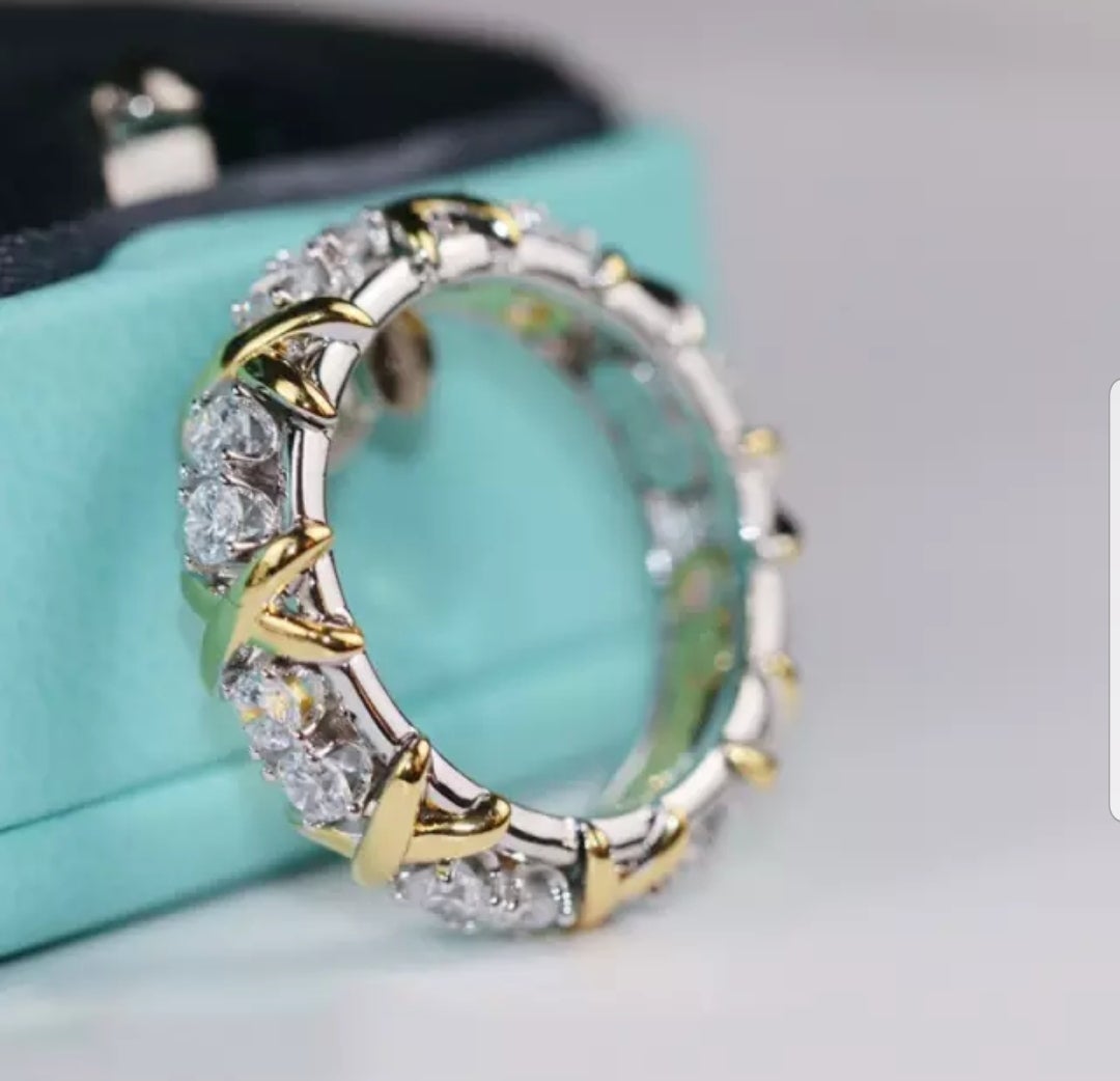 X Diamond Veneer Cubic Zirconia Eternity Band Ring 825R052