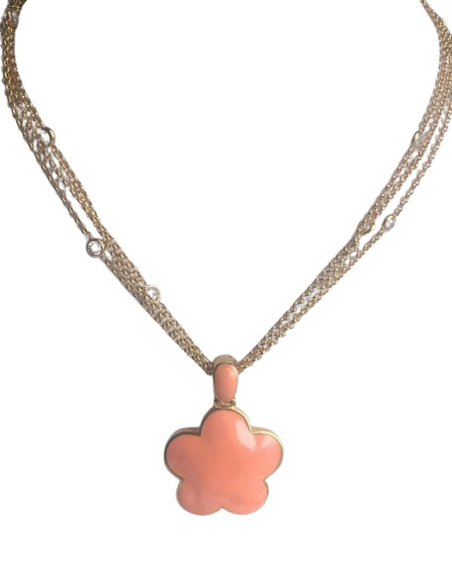 Five Leaf Enamel Clover on 3-strand Zirconite Stations Chain  Pendant Necklace. 501N39746