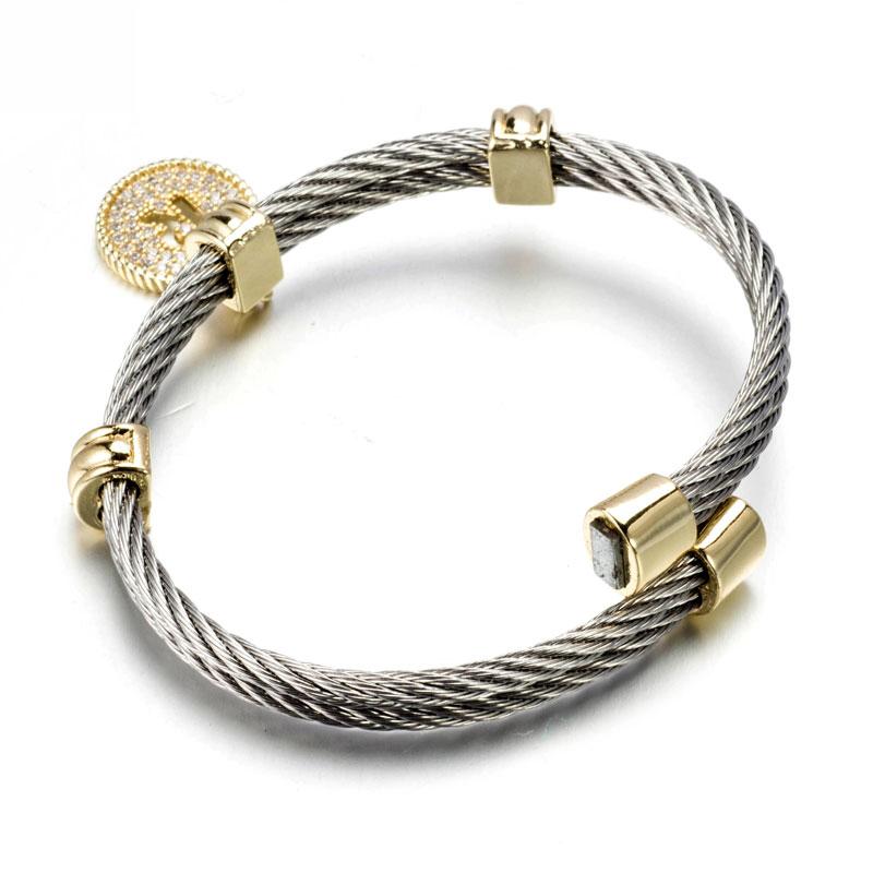 Stainless Steel Cable monogram initial Charm Bracelet/Bangle.500B4168