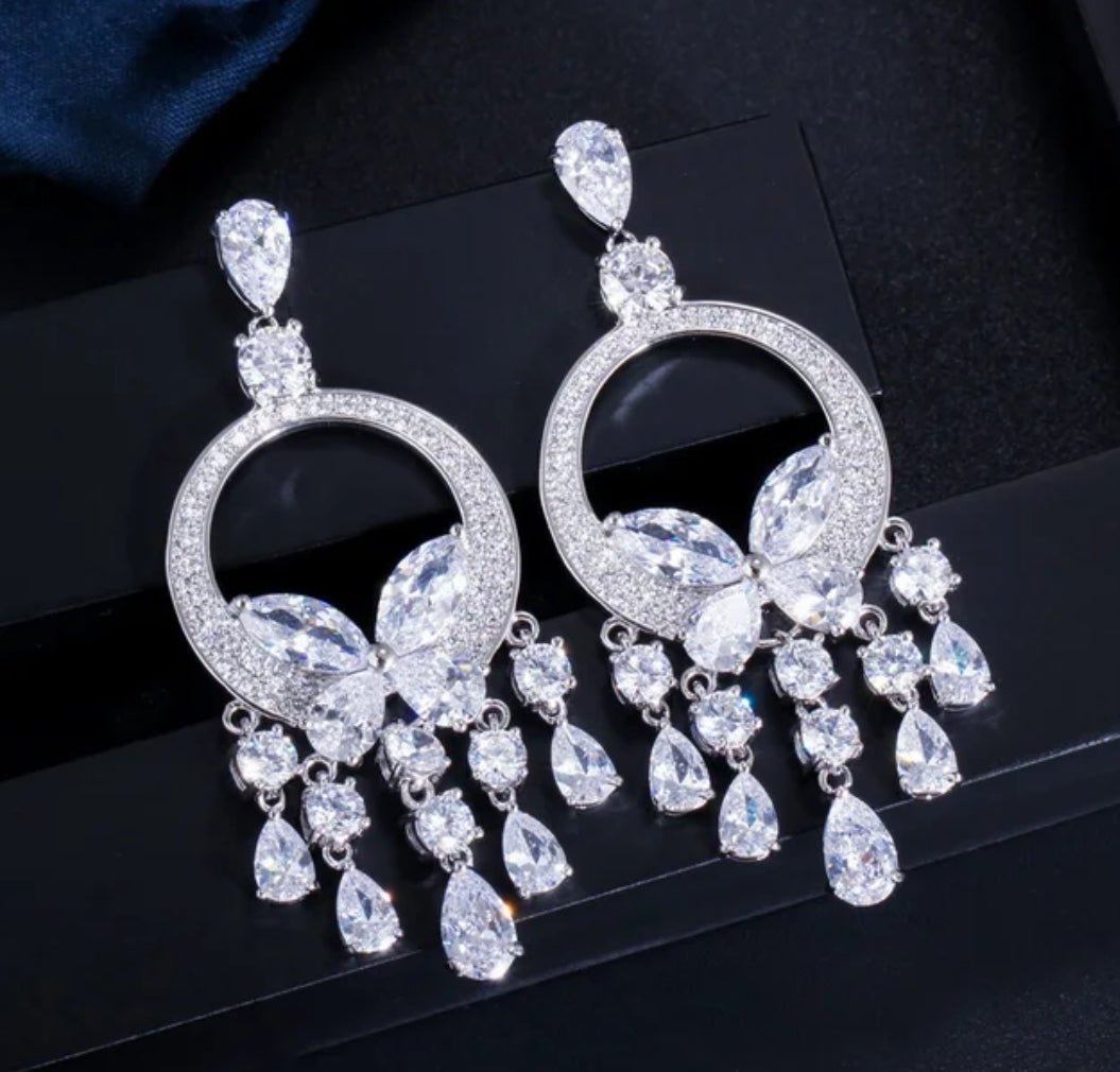 Butterfly Chandeliers Earrings Zirconite Cubic Zirconia 826E01