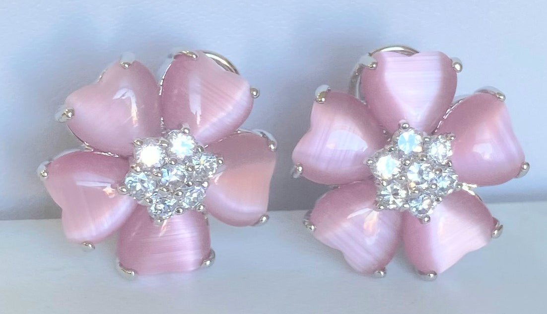 Zirconite Cat's Eye Heart Flower Earrings. 626E20011