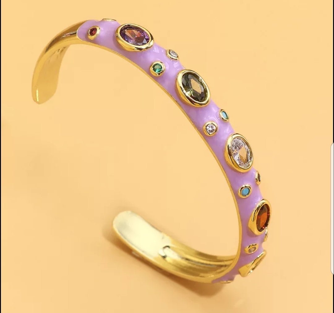 Zirconite Cubic Zirconia open Enamel Bangle Bracelet. 834B100