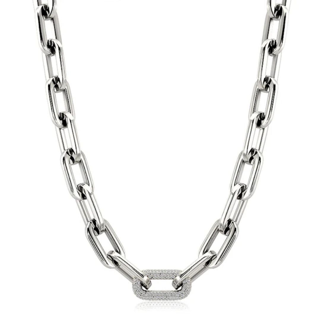 Unisex Paper Clip Link Chain Necklace. Zirconite 856N100