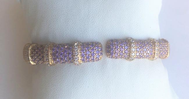 Face-off Zirconite Crystal pave Hinged Bangle Bracelet. 698B10C