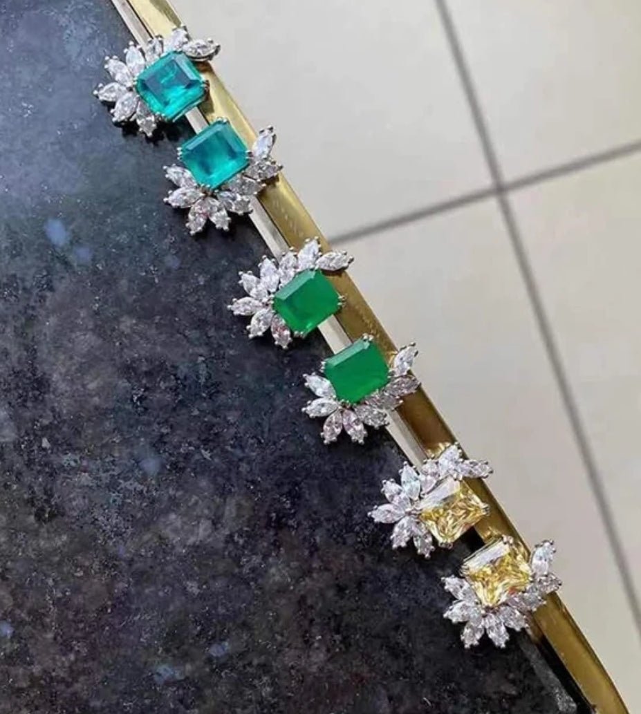 6CTW Square Diamond Veneer Sterling Silver Earrings. 800E204