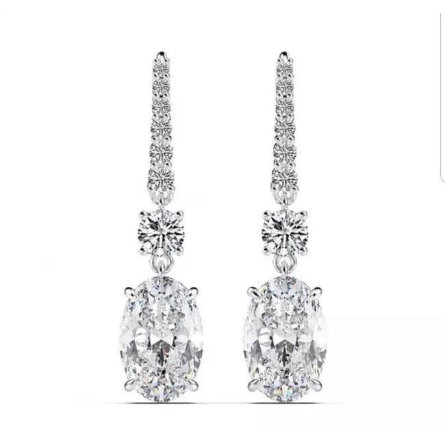 12CT TW Oval Diamond Veneer Cubic Zirconia Drop Earrings. 800E202