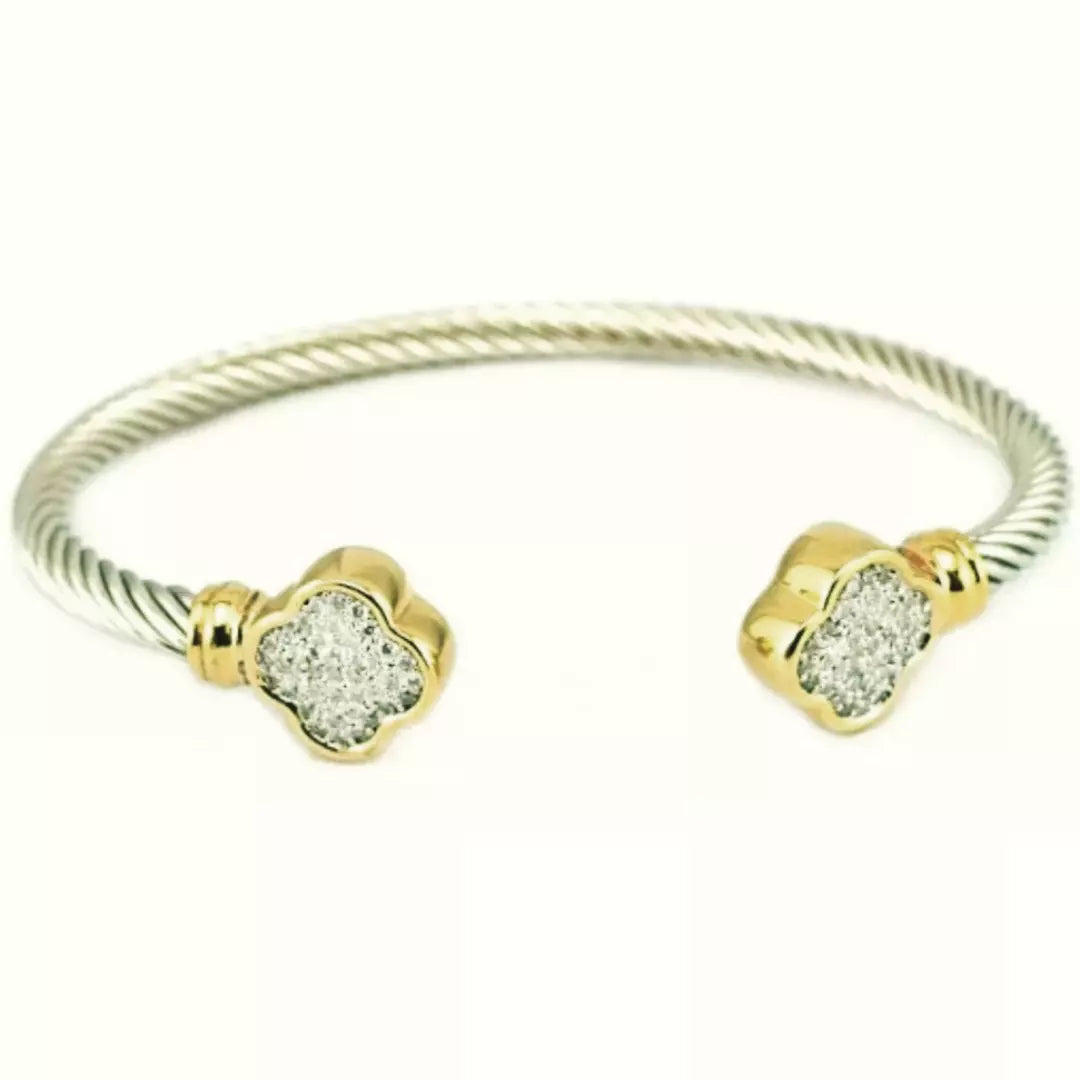 Zirconite twisted cable open Bangle Bracelet. 655B33