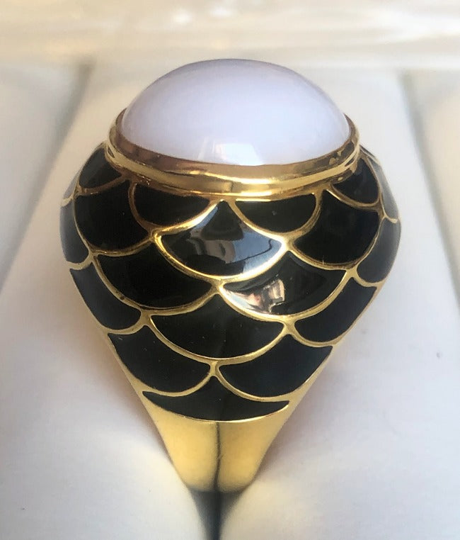 Enamel Dome Cabochon Gold Ring. Zirconite 501R9W185