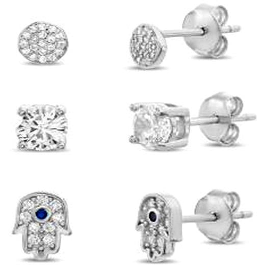 Zirconite Cubic zirconia Sterling silver multi-set Minimalist Earrings Set. 705E594365R