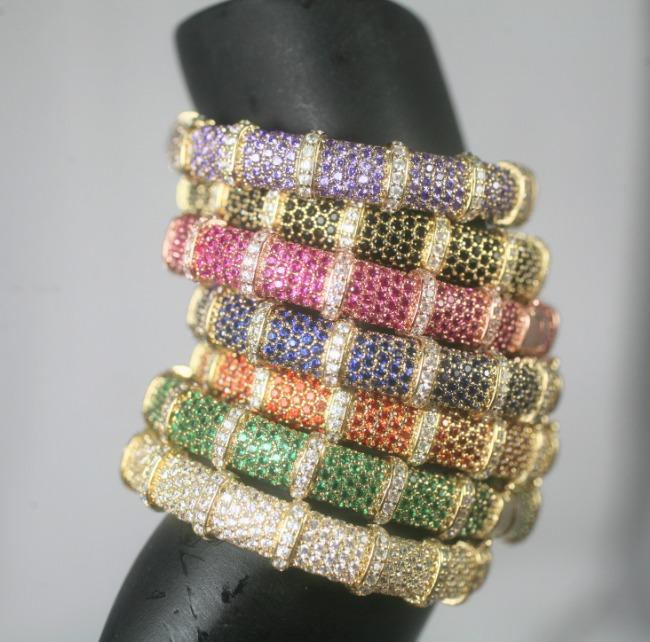 Face-off Zirconite Crystal pave Hinged Bangle Bracelet. 698B10C