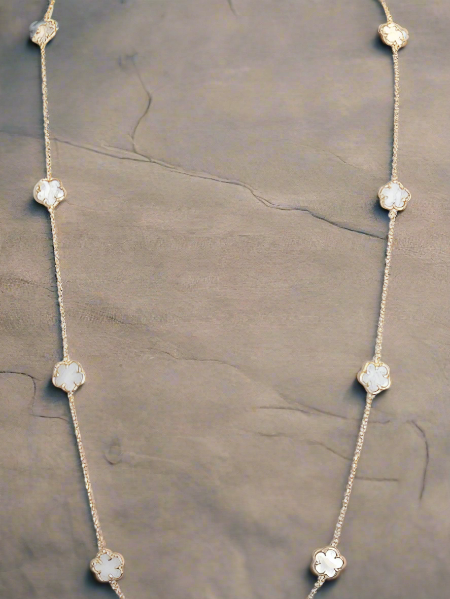 Necklace Clover stations long Zirconite 610N1455