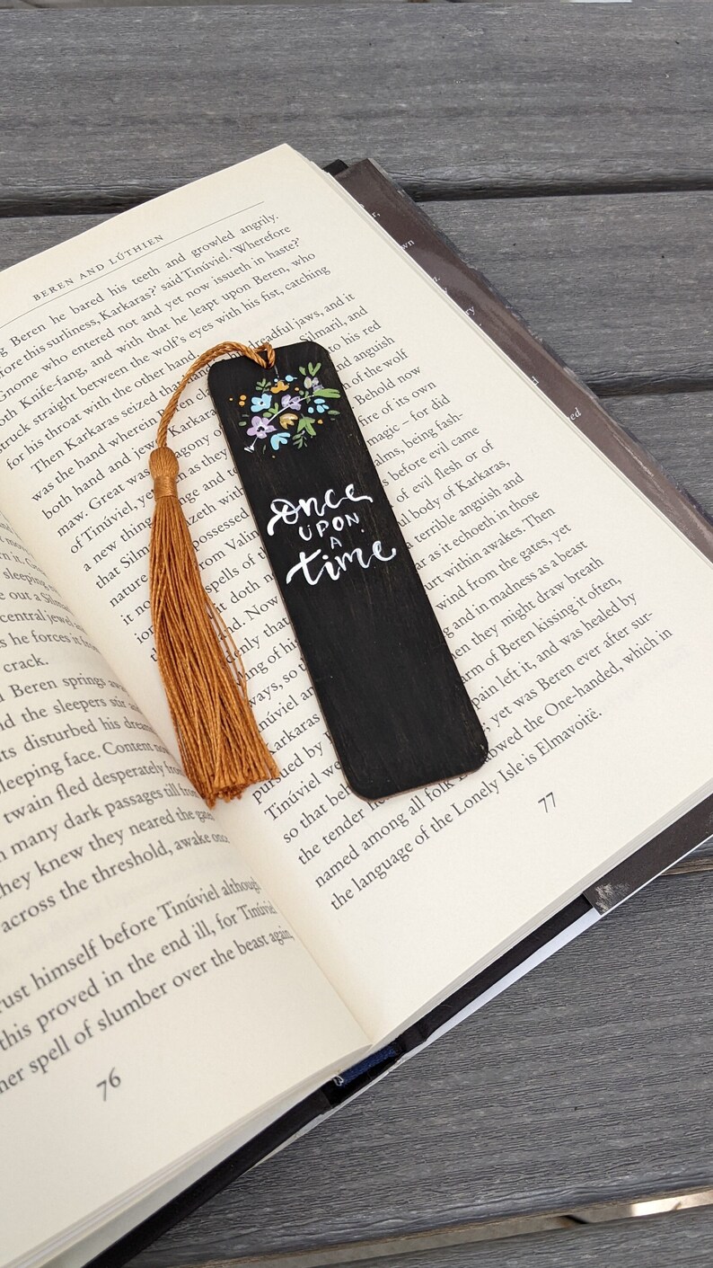 Fairytale Wood Bookmark | Hand Painted Floral Design, Once Upon a Time Reading Accessory, Perfect Gift for Book Lovers