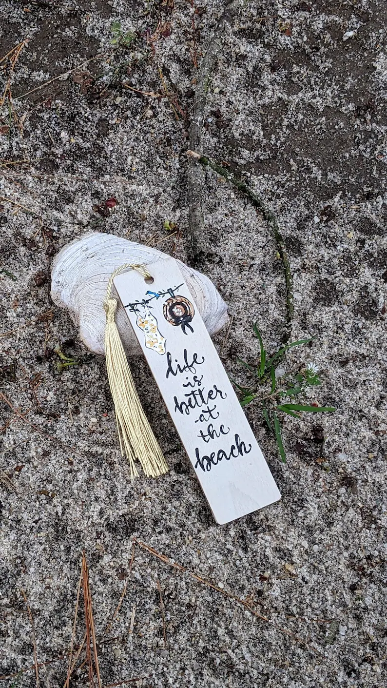 Beach Themed Wooden Bookmark, Hand Painted