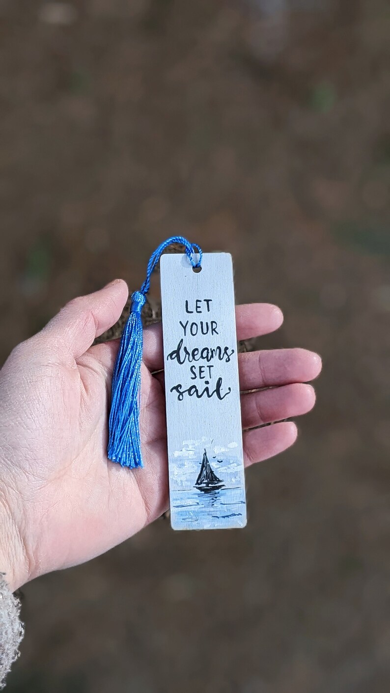 Wooden Bookmark Hand Painted Sailboat Scene with