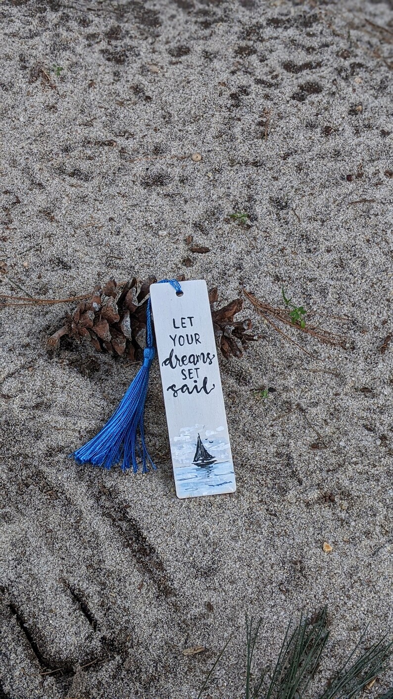 Wooden Bookmark Hand Painted Sailboat Scene with