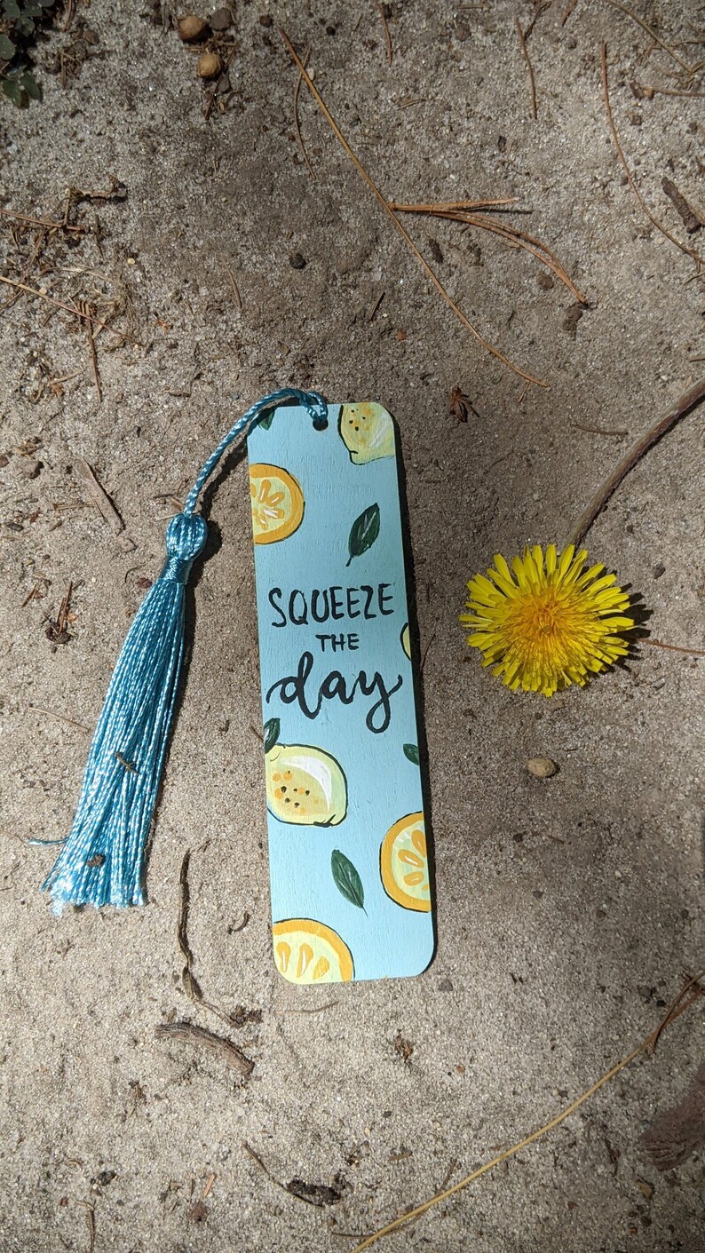 Wooden Bookmark with Hand Painted Lemons Pattern -