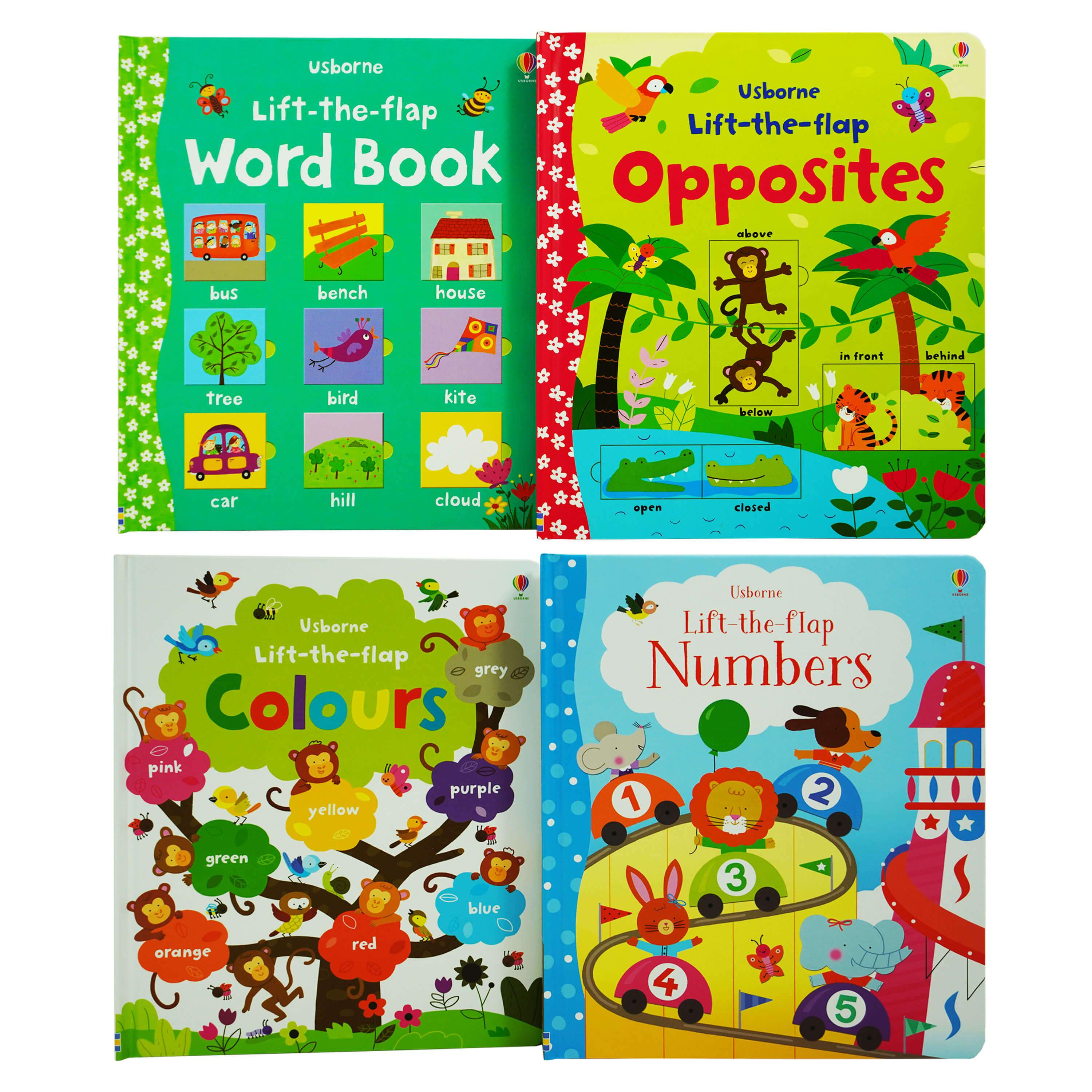 Usborne Lift The Flap 4 Books Collection Set (Words, Colours, Opposites & Numbers) - Ages 2-5 - Board Books