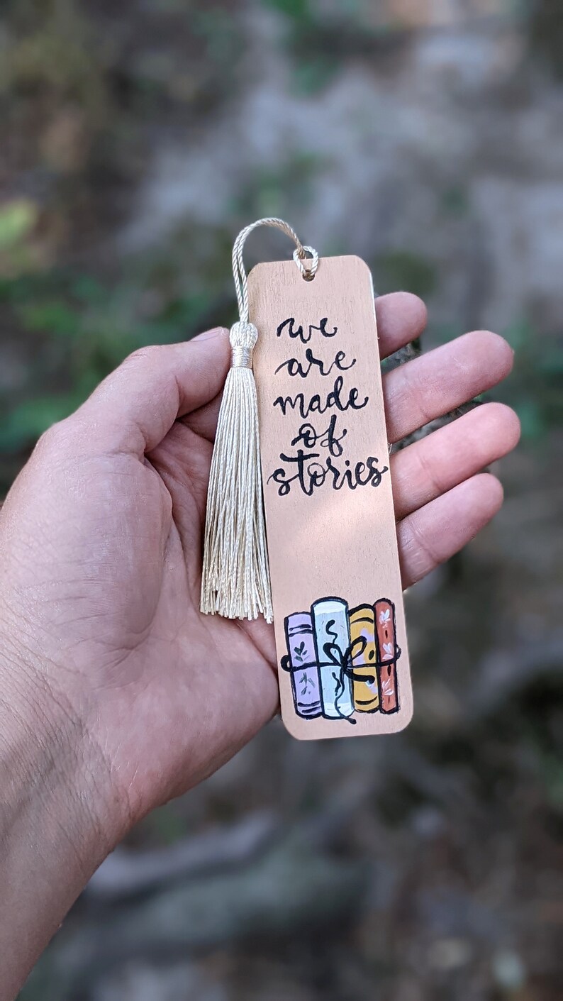 Wooden Bookmark, Hand Painted Stack of Books Design,