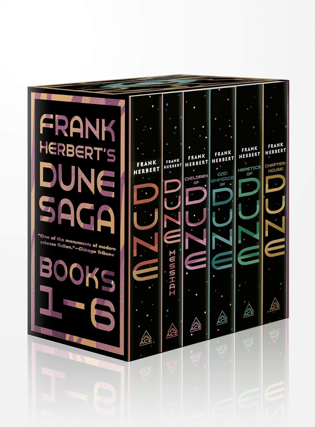Frank Herbert's Dune Saga 6-Book Boxed Set: Dune, Dune Messiah, Children of Dune, God Emperor of Dune, Heretics of Dune, and Chapterhouse: Dune (Dune, 1-6) Paperback – Box set