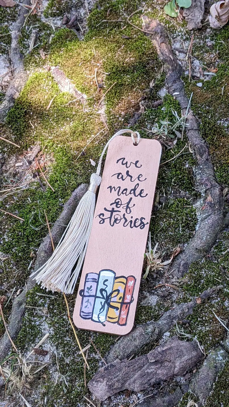 Wooden Bookmark, Hand Painted Stack of Books Design,
