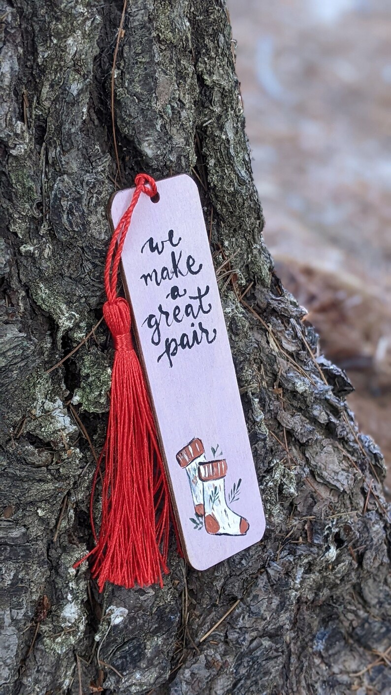 We Make a Great Pair Wooden Bookmark | Funny Hand Painted Design, Unique Gift for Readers and Couples, Book Lovers