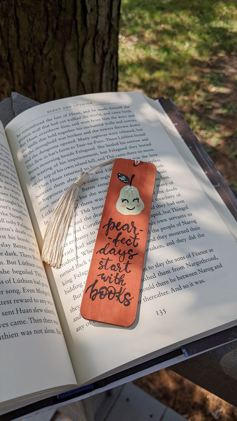 Wooden Bookmark Hand Painted with Cute Pear Design -